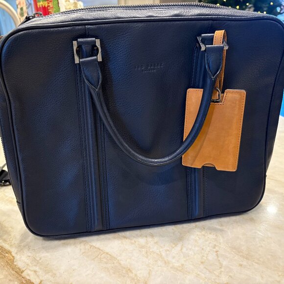 Ted Baker navy document briefcase faux leather
